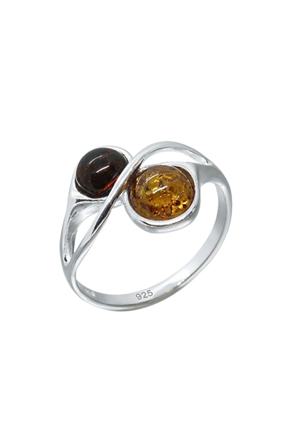 Bague ambre bicolore et argent blanc