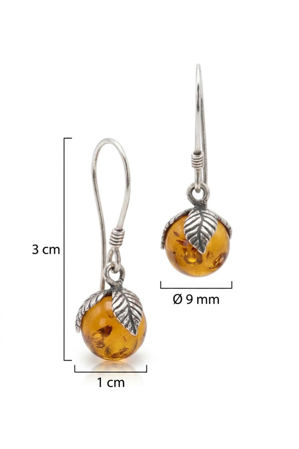 Boucles ambre et argent celte, dimensions