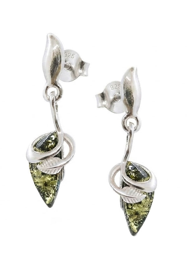Boucles d'oreilles fantastiques ambre vert et argent