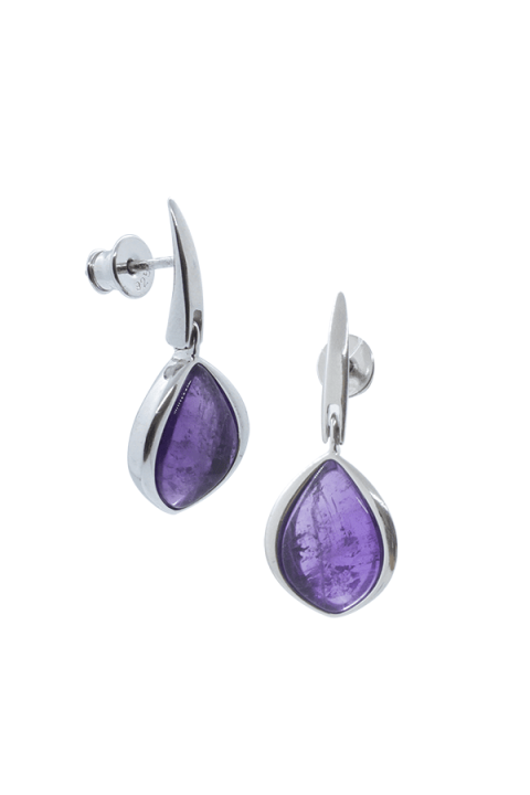 Boucles D'oreilles Clous En Améthyste Du Brésil - Pierre Violette, Fantaisie, Neuf étiqueté