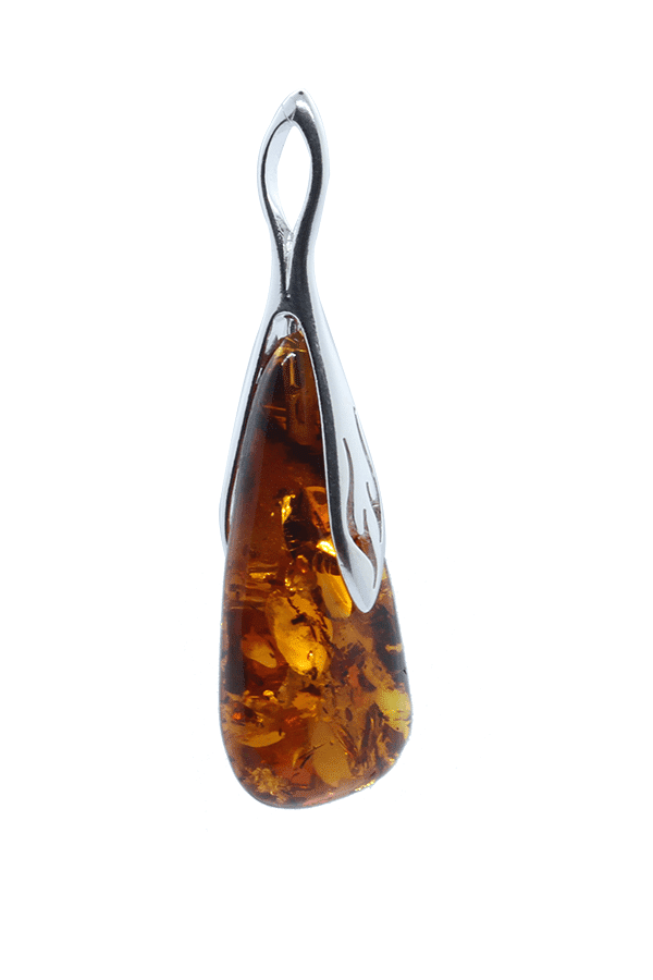Ciondolo E Orecchini In Ambra Baltica E Argento 925 - Pietre Naturali Color Cognac, Gioielli Donne Etnici