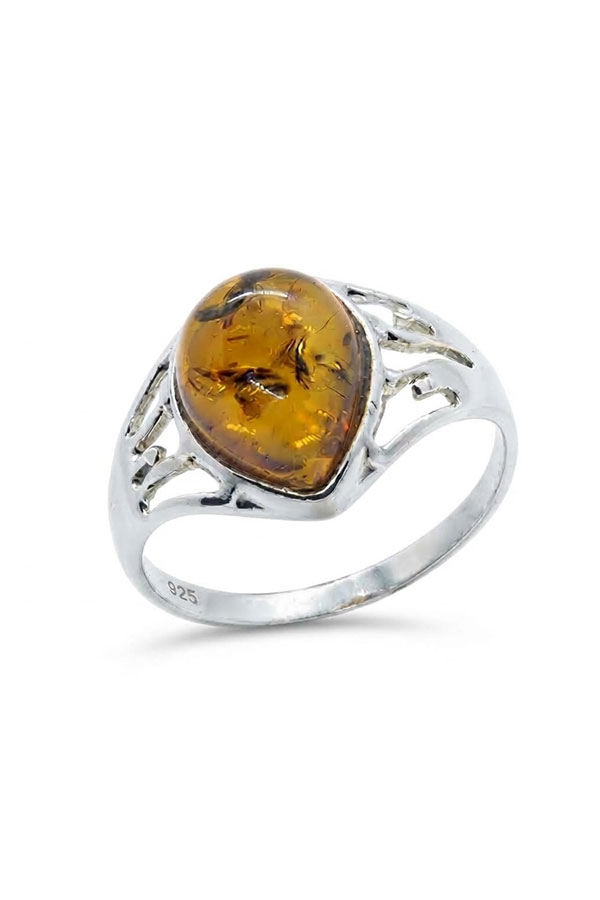 Bague-ambre-goutte et argent brillant certifié