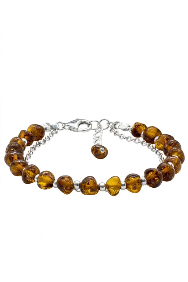 Bracelet ambre et argent luxe réglable