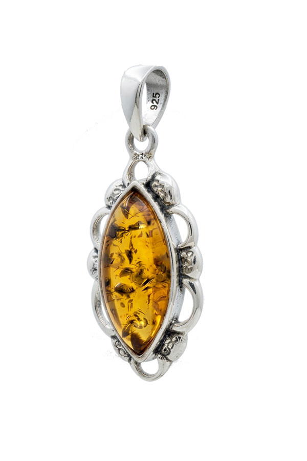 Pendentif-filigrane-viking-ambre et argent véritable