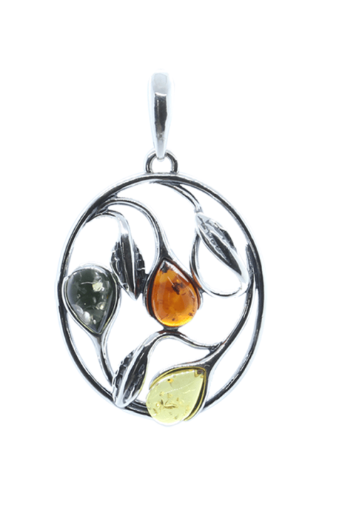 Pendentif Argent Moderne Avec Pierre Synthèse Ambre - Modèle P421 - Neuf Sans Boîte