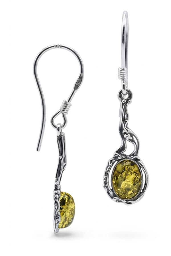 Boucles d'oreilles art nouveau ambre vert et argent