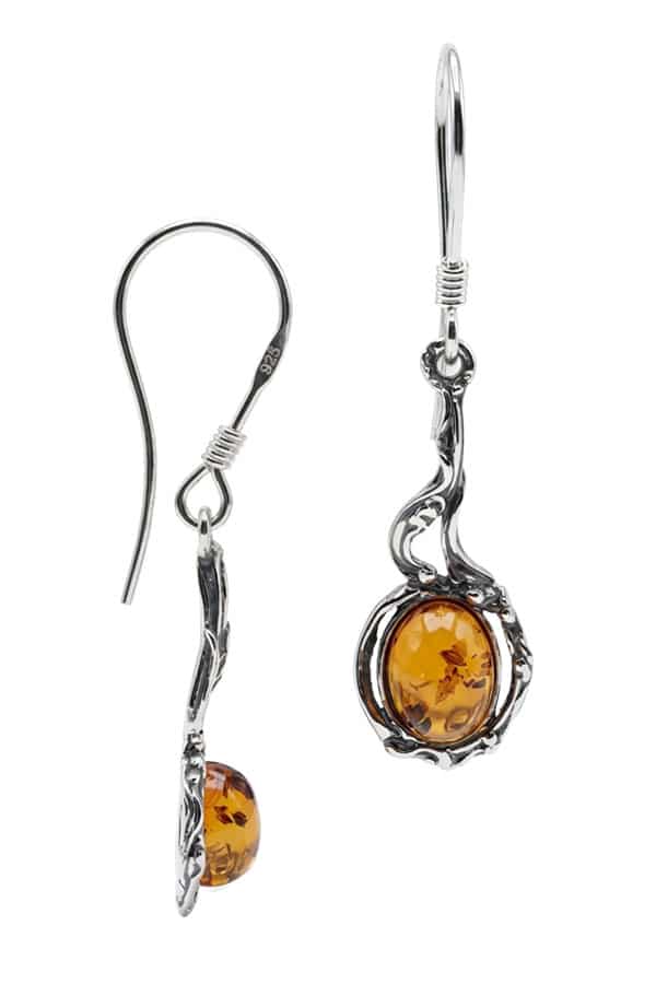Boucles oreilles ambre folklores sur argent massif