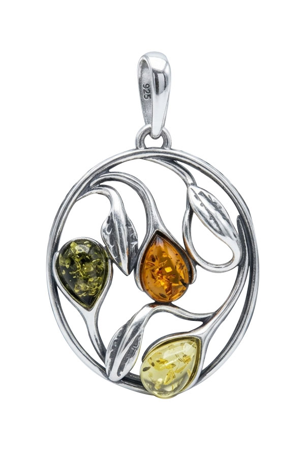 Pendentif Ambre 3 Couleurs Argent sterling 925