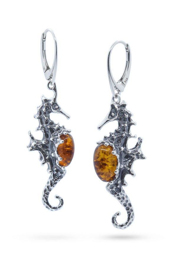 Boucles ambre et argent hippocampe