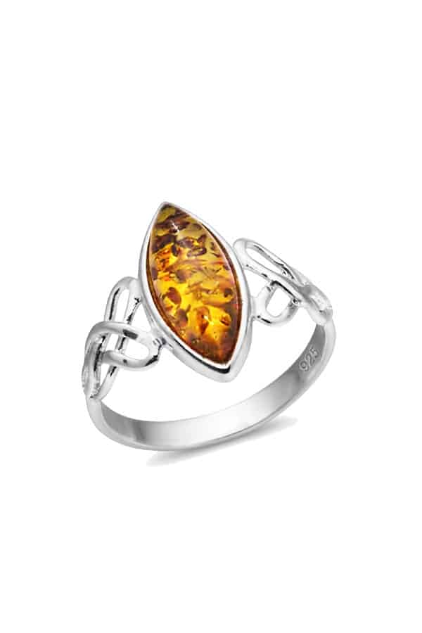 Bague-ambrée-navette sur argent 925 sterling