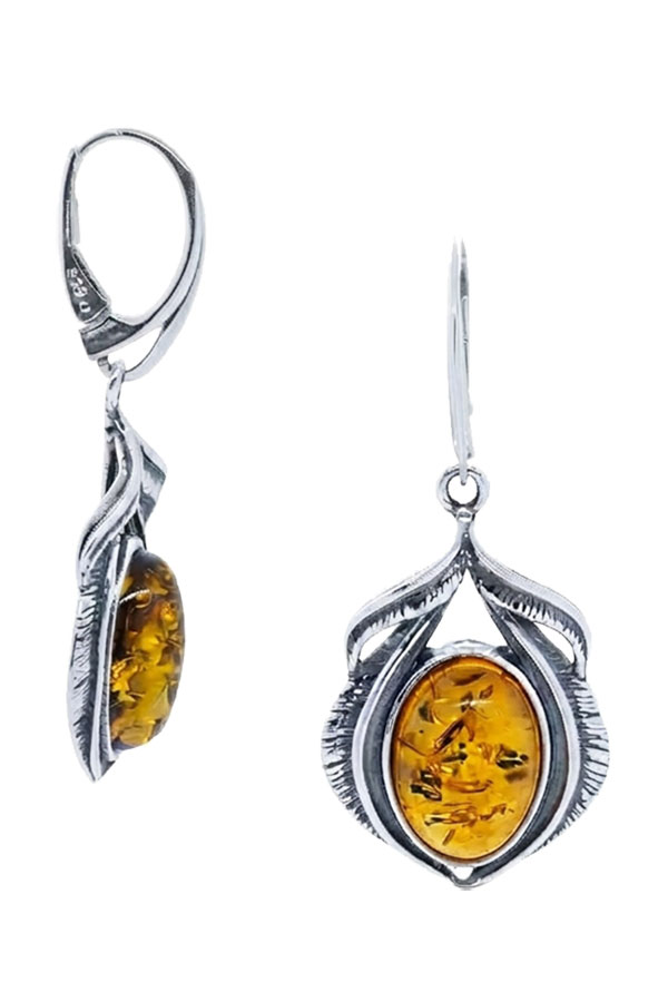 Boucles d'oreilles pendantes ambre miel et argent