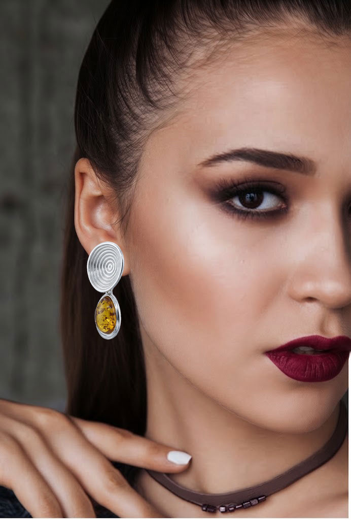 Boucles d'Oreilles Ethniques Ambre et argent pour femme