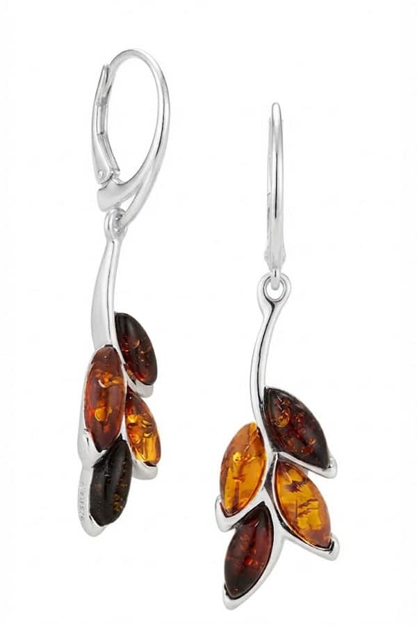 Boucles d’oreille pour femme en argent rhodié et ambre cerise et cognac