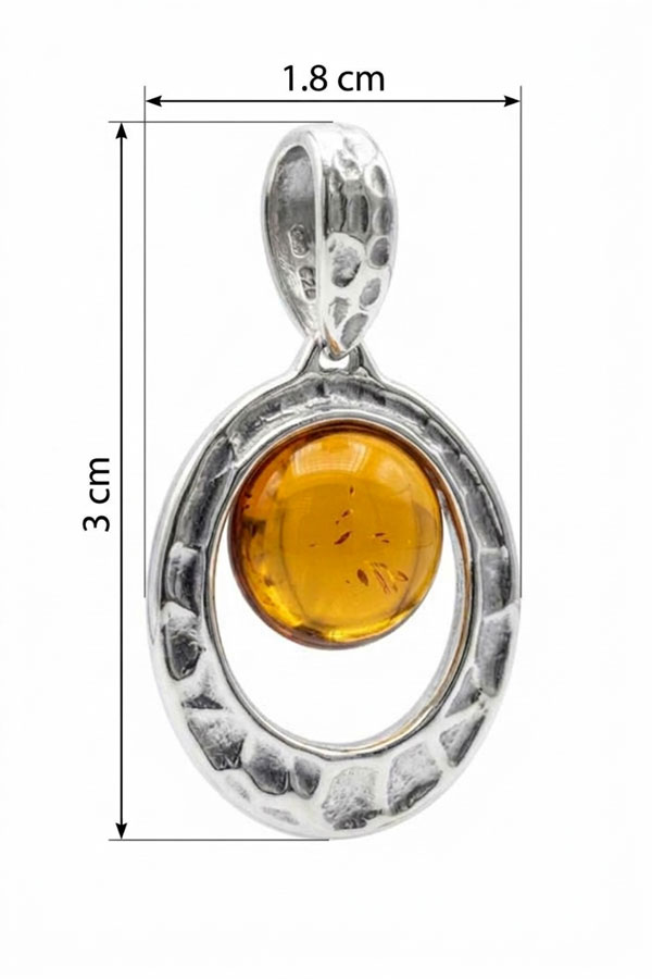 Pendentif Ambre & Argent Martelé, dimensions