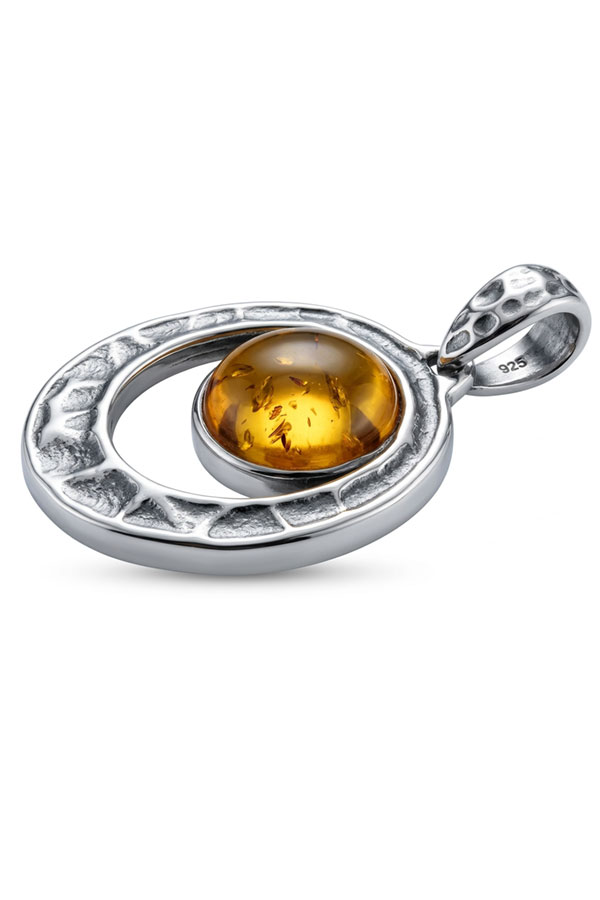 Pendentif Ambre & Argent Martelé, profil
