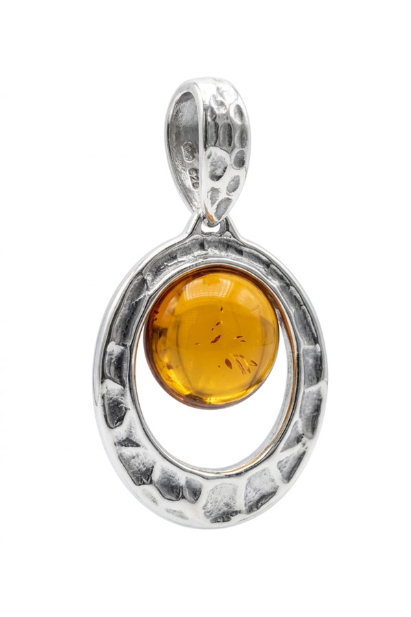Pendentif Ambre & Argent Martelé