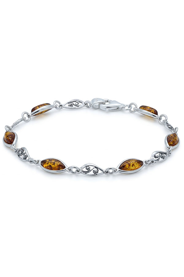 Bracelet Ambre Orange & Argent ouvragé