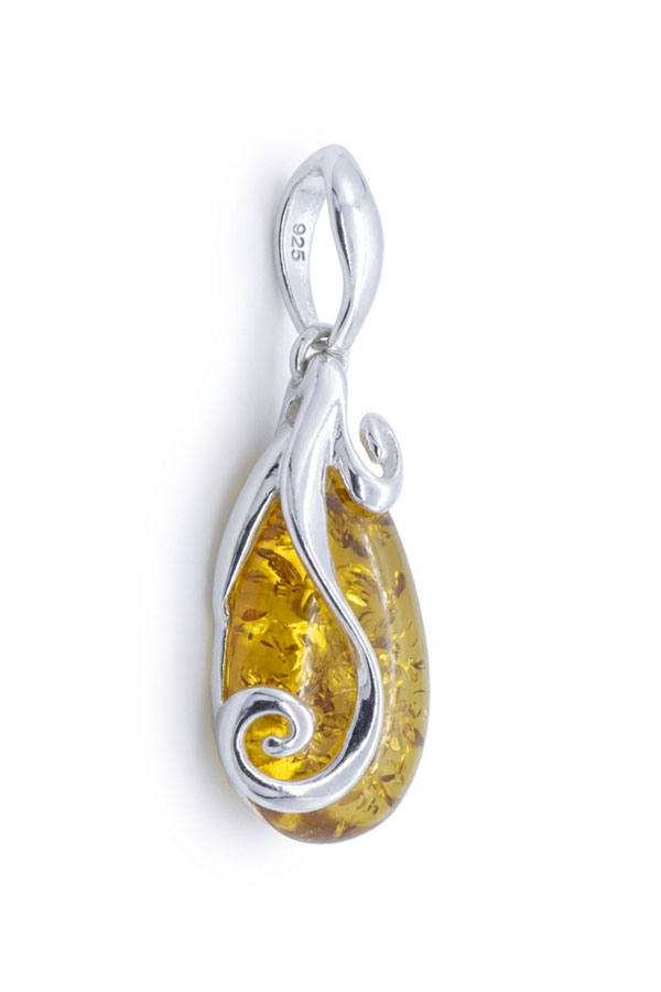 Pendentif Ambre Volute en Argent sterling 925