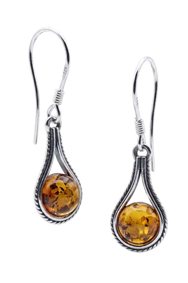 Boucles ambre & argent goutte