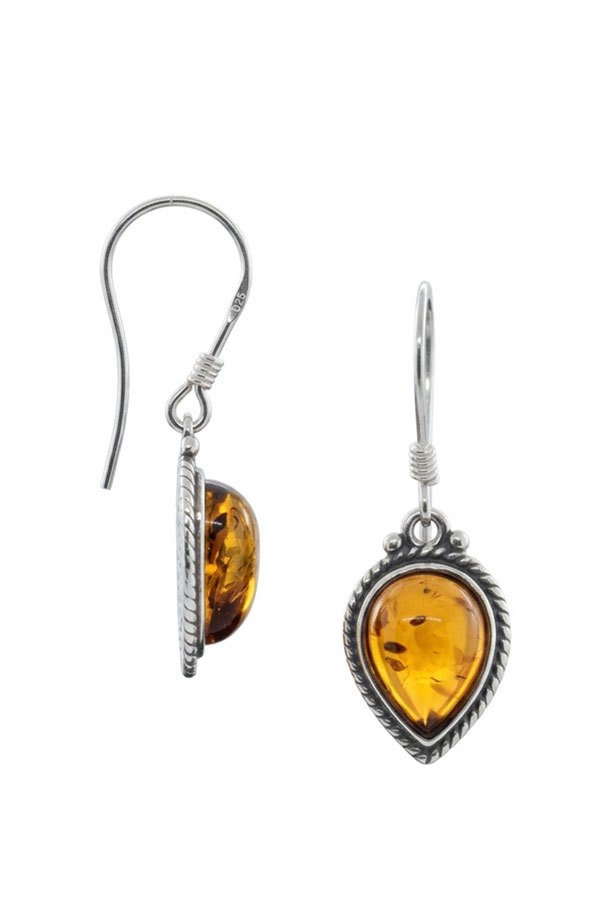 Boucles d'oreilles ambre baltique sur argent massif