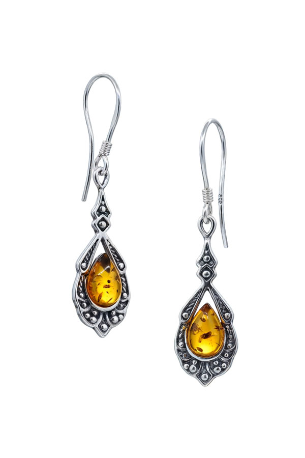 Boucles d'oreilles ambre et argent pour femme