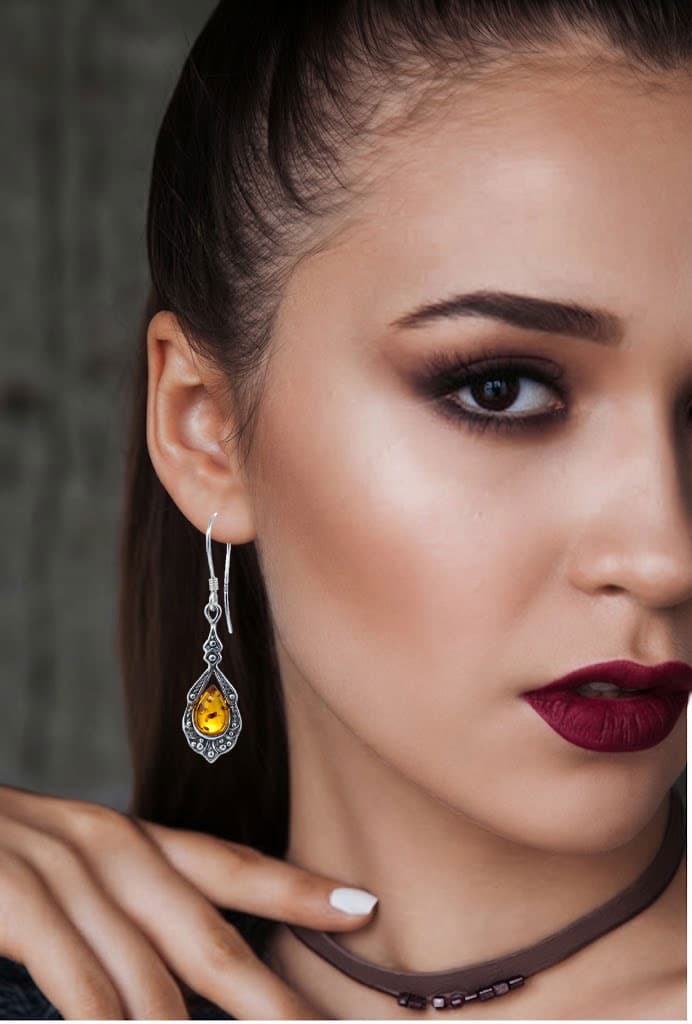 Boucles d'oreilles ambre et argent