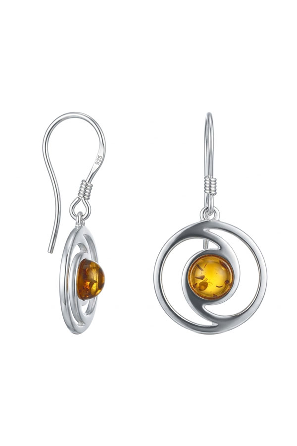 Boucles en ambre et argent spirale