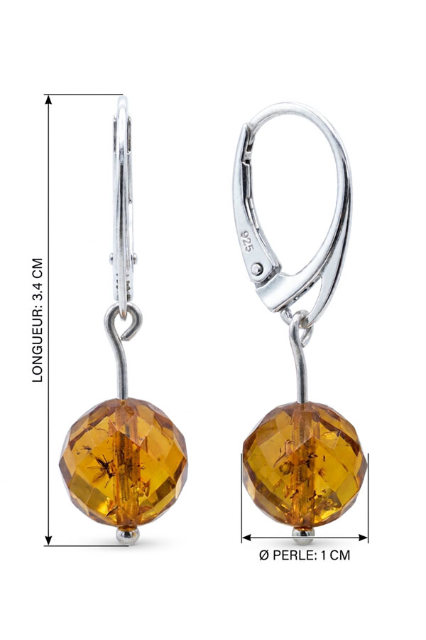 Boucles ambre facetté et argent, dimensions