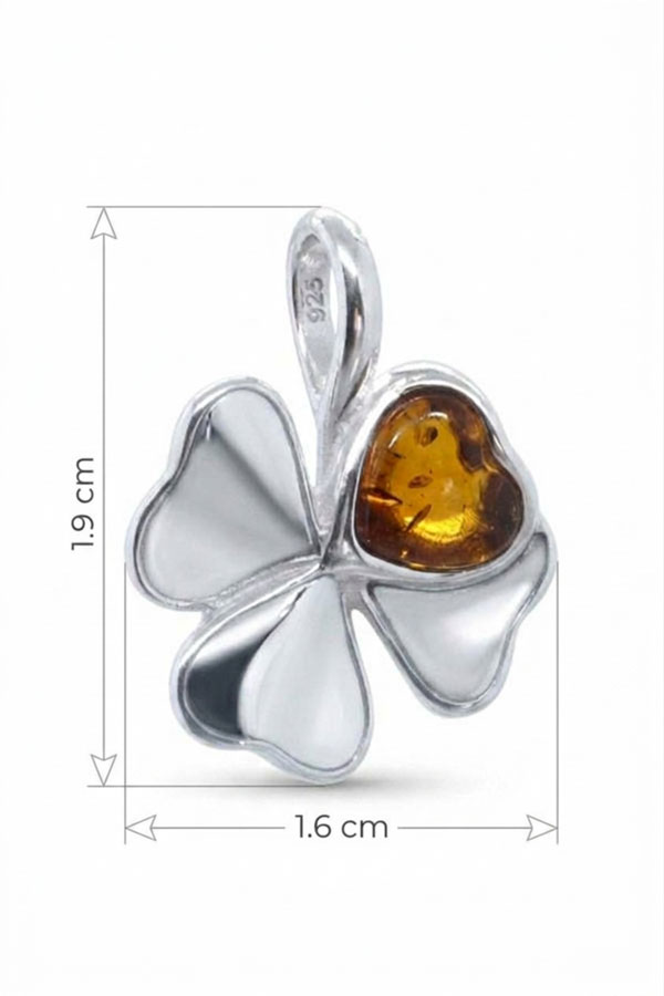 Pendentif Trèfle Ambre & Argent, dimensions