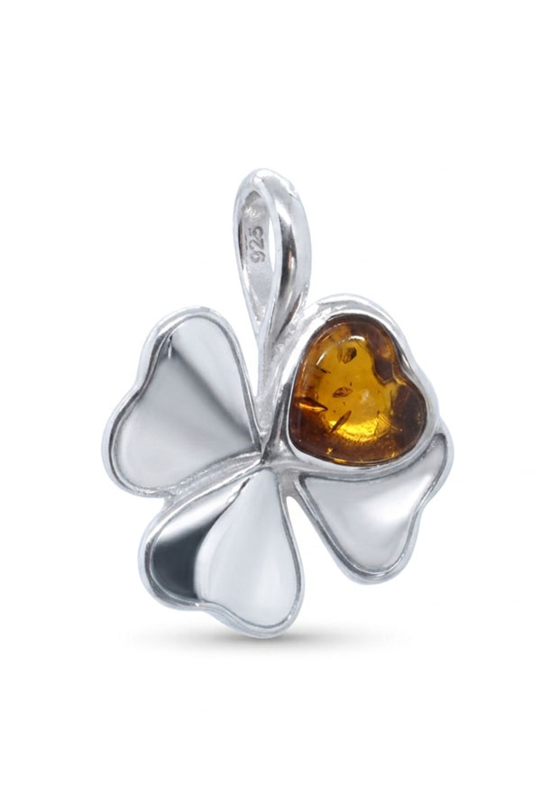 Pendentif Trèfle Ambre & Argent homme ou femme