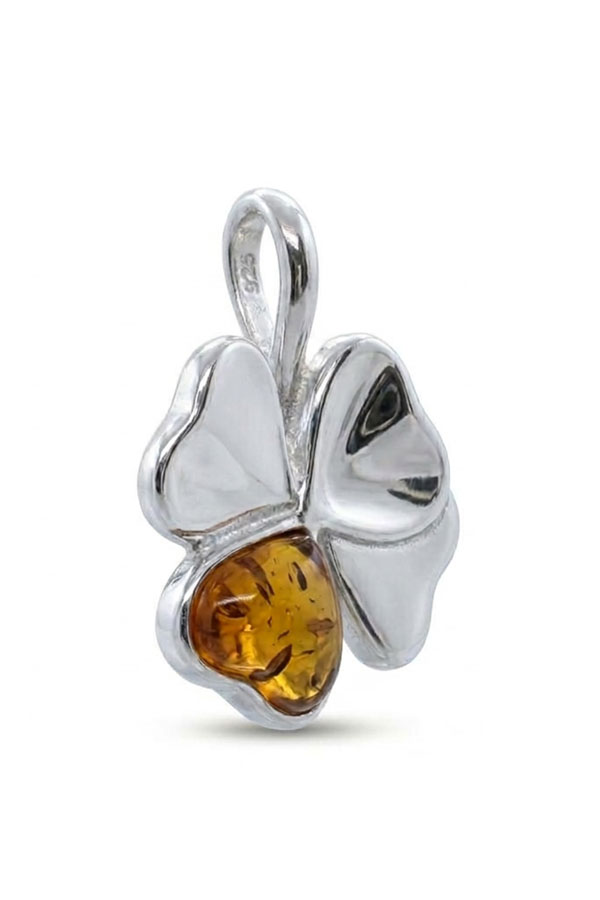 Pendentif Trèfle Ambre & Argent sterling