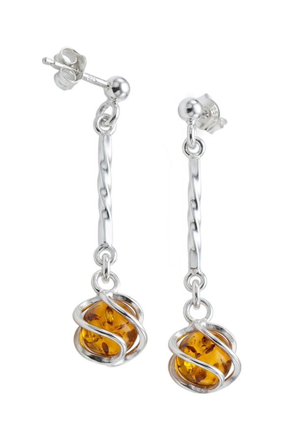 Boucles Pendantes Ambre & Argent