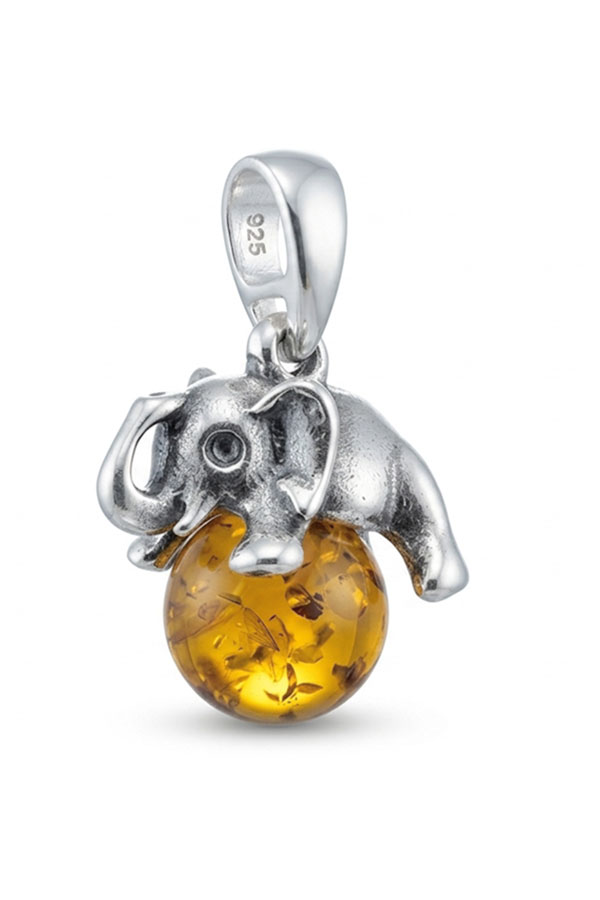 Pendentif éléphant argent avec ambre