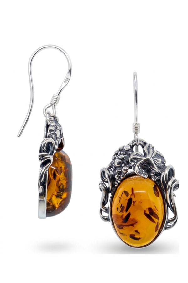 Boucles d'Oreilles Ambre Vigne sur argent