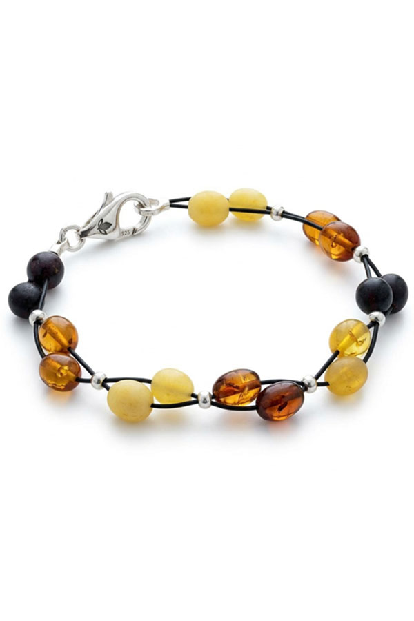 Bracelet ambre brut et argent, fermoir sécurisé