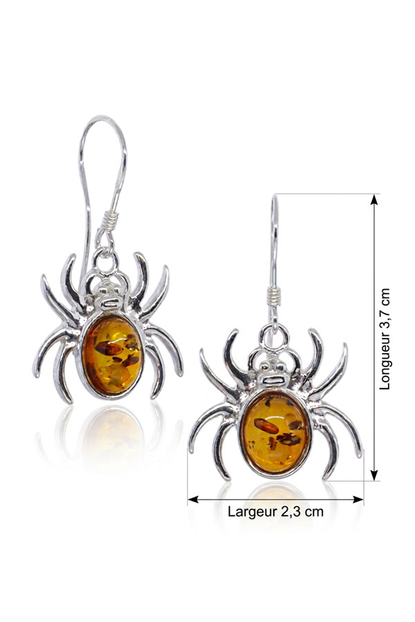 Boucles Araignée Ambre et Argent, cotes.