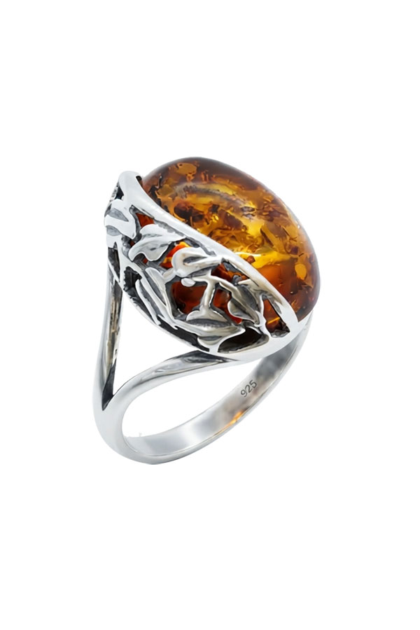 Bague femme ambre massif et argent 925