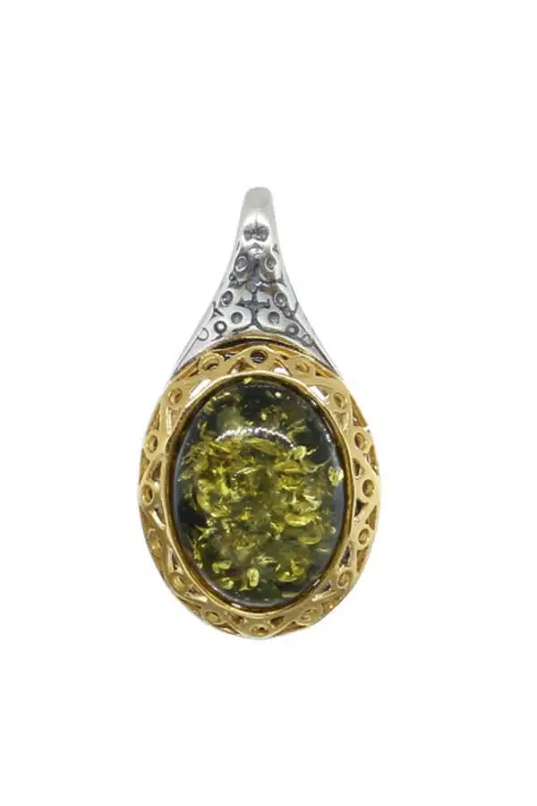 Pendentif En Ambre Vert Et Noir De La Baltique - Rond Avec Boucle Argent 925, Tailles 10.5, 12 Ou 13.5 Mm - 9