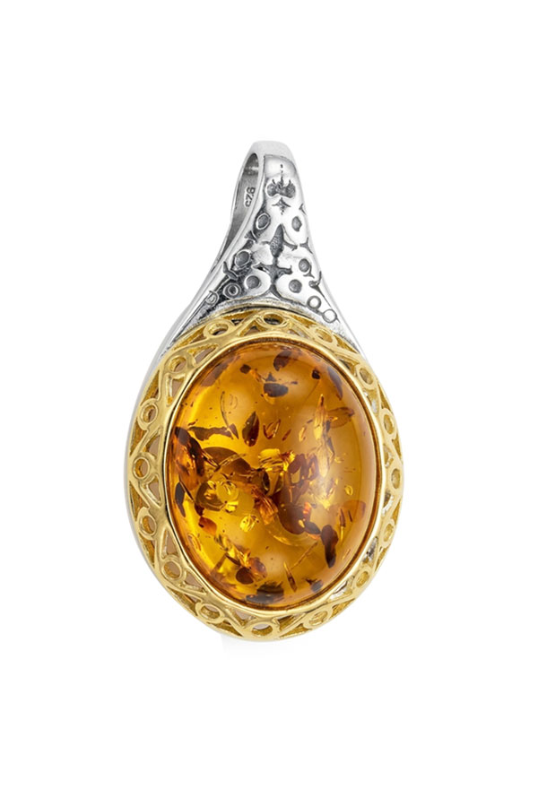 Pendentif Ambre Cognac luxe et argent plaqué or