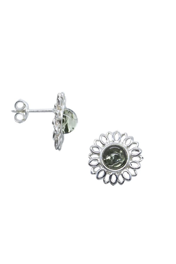 Puce Oreille Ambre Vert & Argent