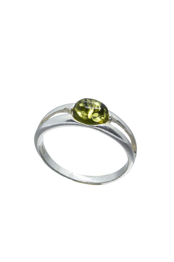 Bague Ambre Vert Argent Élégant