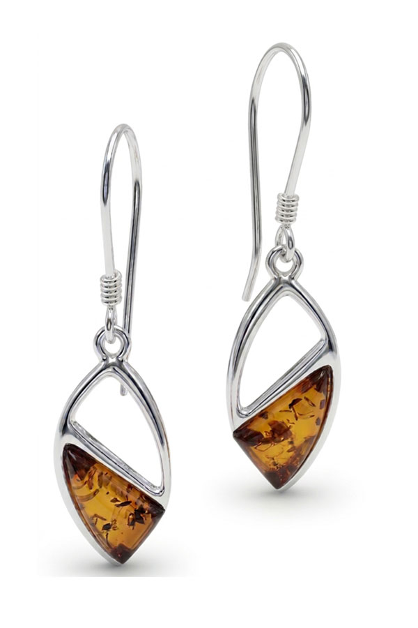Boucles d'oreilles amande en ambre et argent