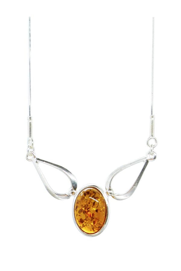 Collier argent 925 ambre ovale