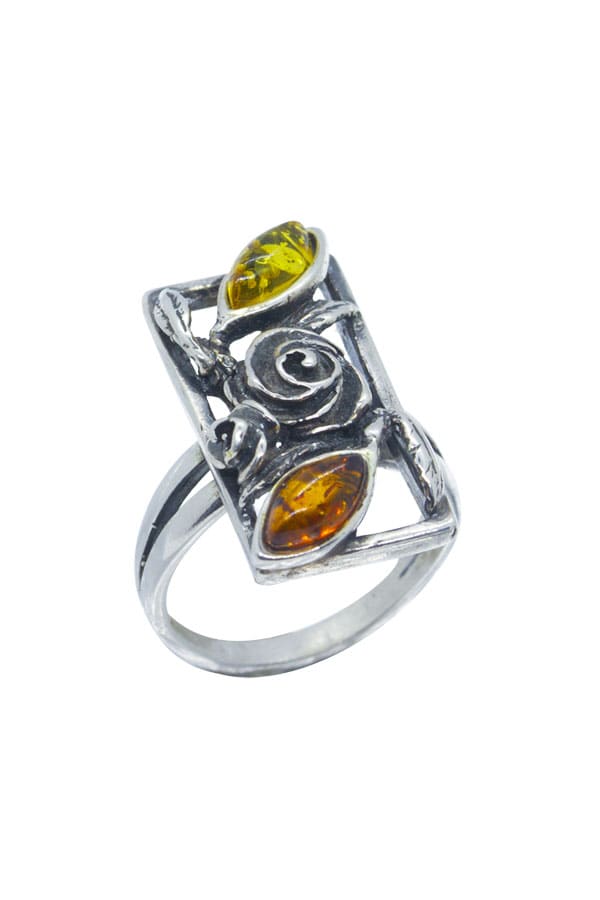 Bague Argent et Ambre Floral