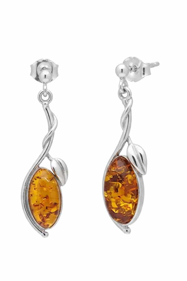 Boucles d'oreilles feuilles ambre et argent 925