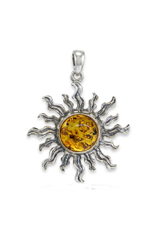 Pendentif soleil ambre & argent 925