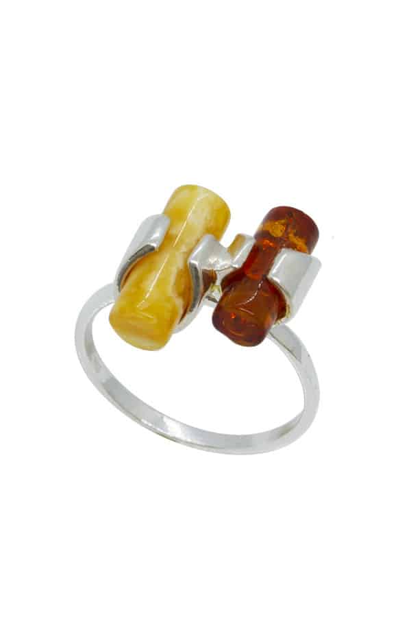 Bague Argent et Ambre Cylindre serti