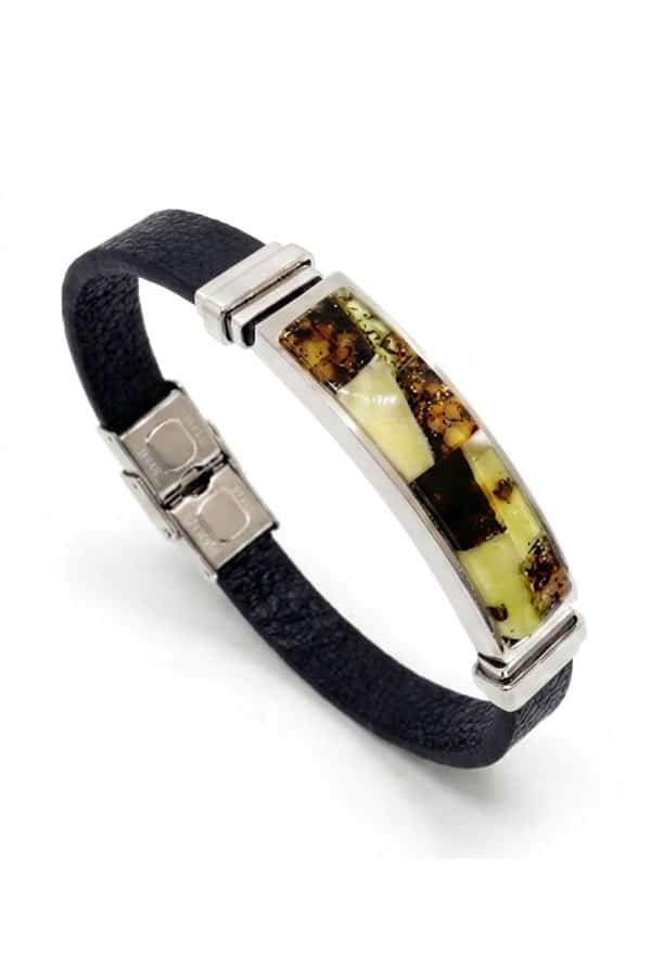 Bracelet ambre camaïeu & cuir