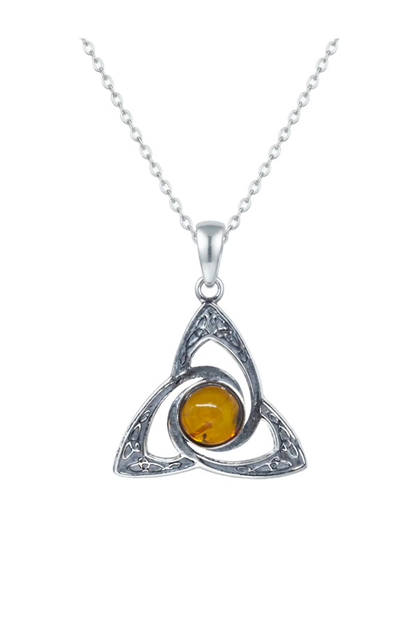 Collier-Triquetra-ambre-et-argent, Chaîne argent rhodié
