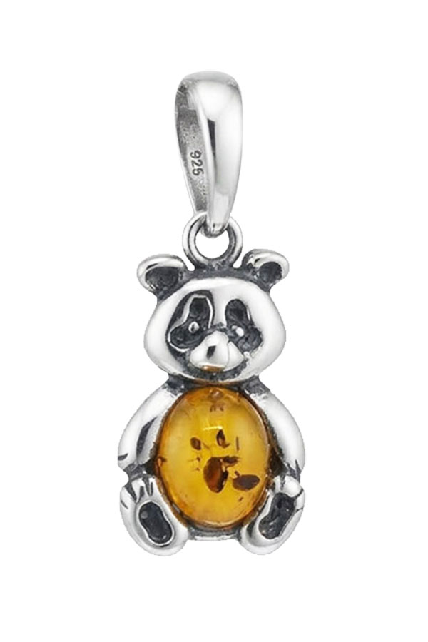 Pendentif Panda en Argent et Ambre couleur cognac